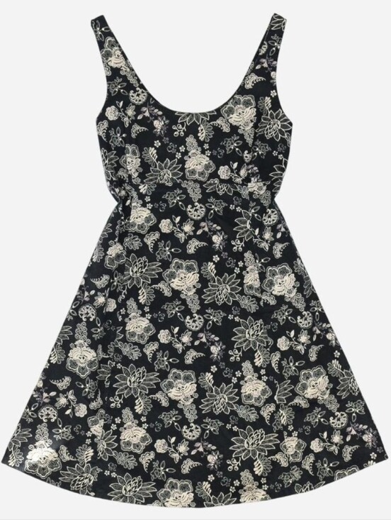 Vintage Dresses & Skirts - Vintage 90s Black Floral Mini Dress Size M Fairy Dark Coquette